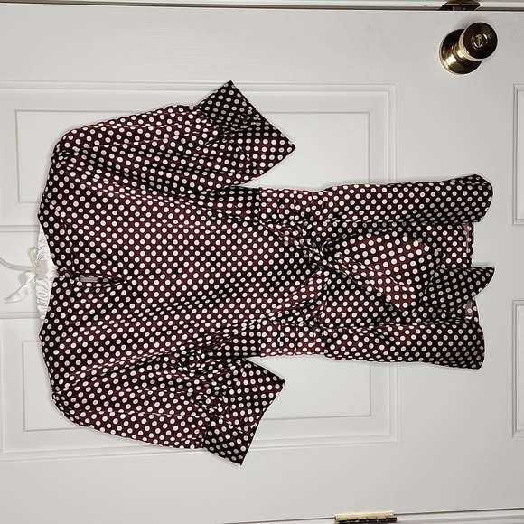 Bcbgmaxazria Satin Maroon/Brown & Ivory Polka Dot Peep Hole Blouse Size S - Picture 6 of 9